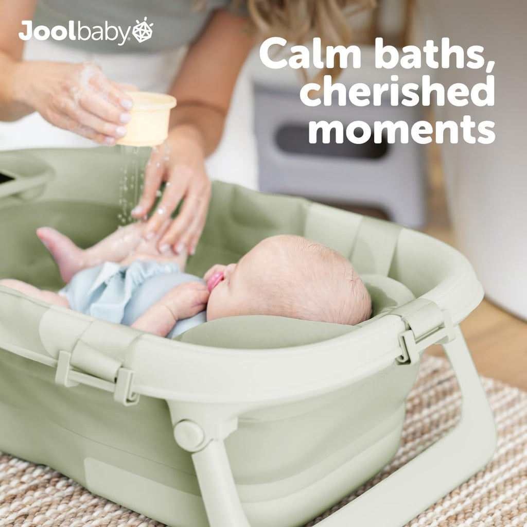 Foldable Baby Bathtub - Portable for Travel - Thermometer (Sage)