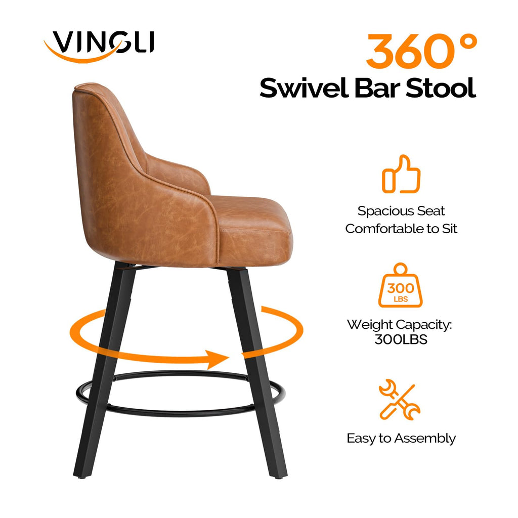 24" H Swivel Barstools Counter Height Bar Stool Set of 4, Brown