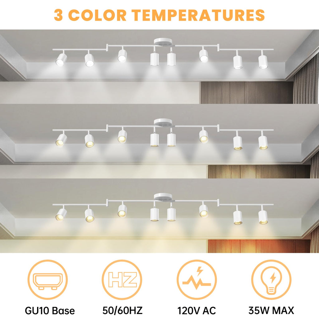 8 Light Track Lighting Kit, 57.6" 8 Way Ceiling Spotlights Fixture