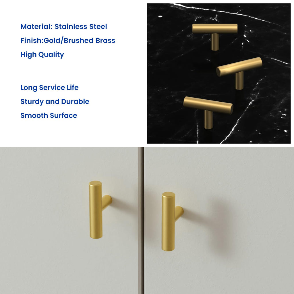 12 Pack Gold Cabinet Knobs, Brushed Brass Dresser Knobs, 2 Inch
