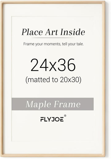 Picture Frame, USA-Sourced Hardwood Photo Frame, Maple, 24 x 36 | Mortise&Tenon Joint, HD Tempered Glass, Bevel