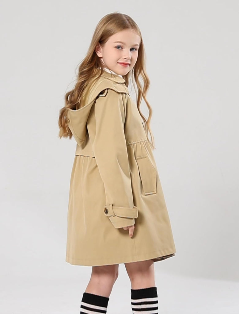 Girl's Trench Coat Hooded Waterproof rain jacket