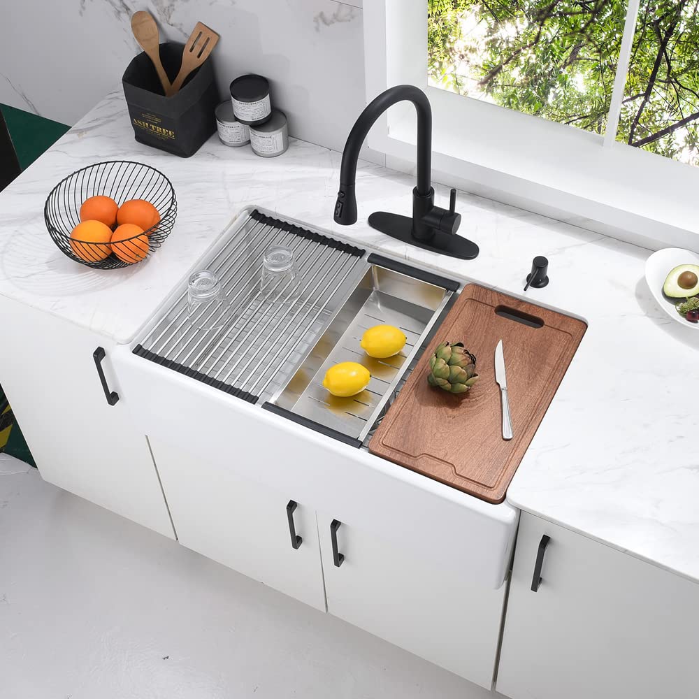 30 Inch White Farmhouse Sink, Fireclay Apron Front Kitchen Sink