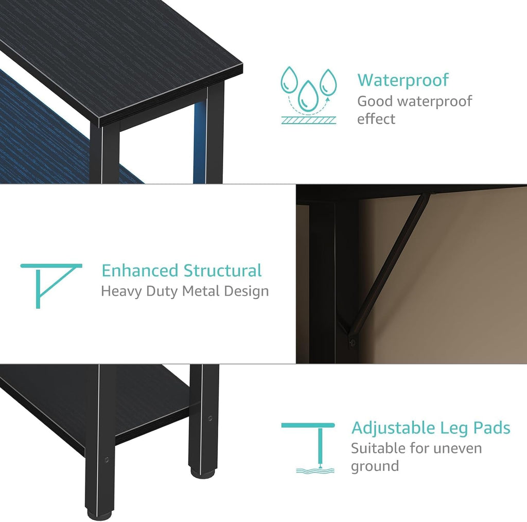 L Shaped Gaming Desk with Storage Shelves, 47 inch Home Office Desk with Monitor Stand, Computer Desk with LED