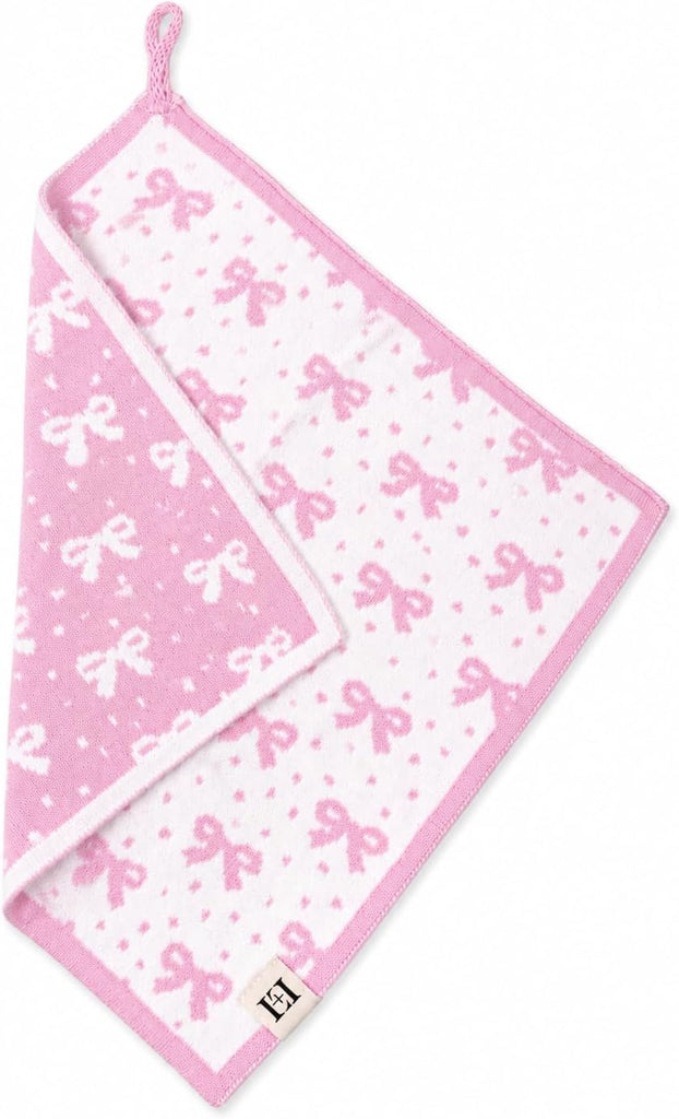 L+L USA 100% Organic Cotton Baby Lovey - Soft Breathable Knit Security Blanket with Paci Holder Loop - Girly Bow