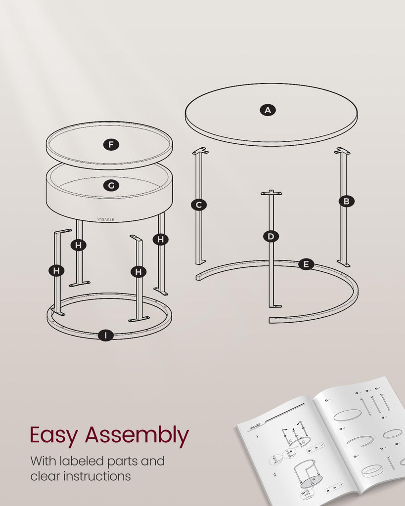 Round Coffee Tables, Set of 2 Nesting Tables, Hidden Storage