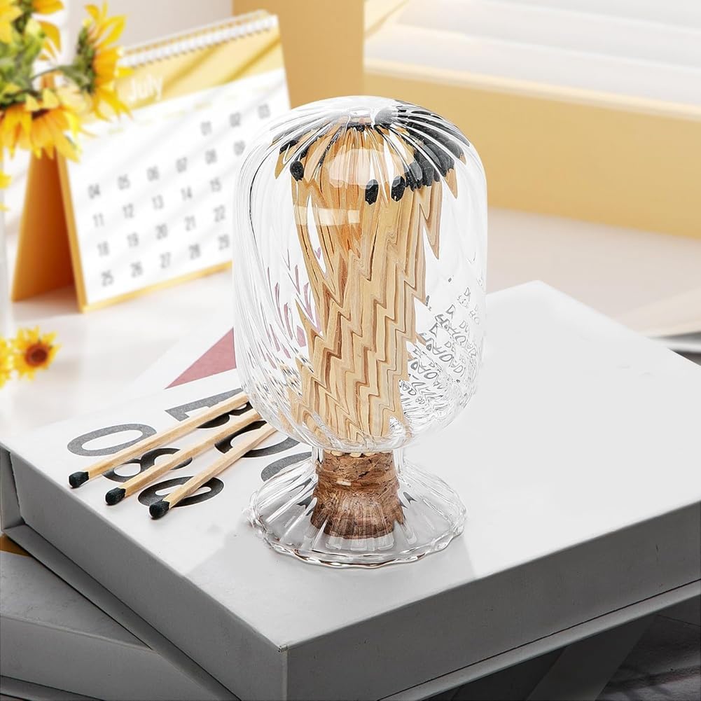 2 Set Helix Shaped Match Holder, Glass Matches Cloche for 4 Inch, Upside Down Match Holder Jar, Not Include Matches
