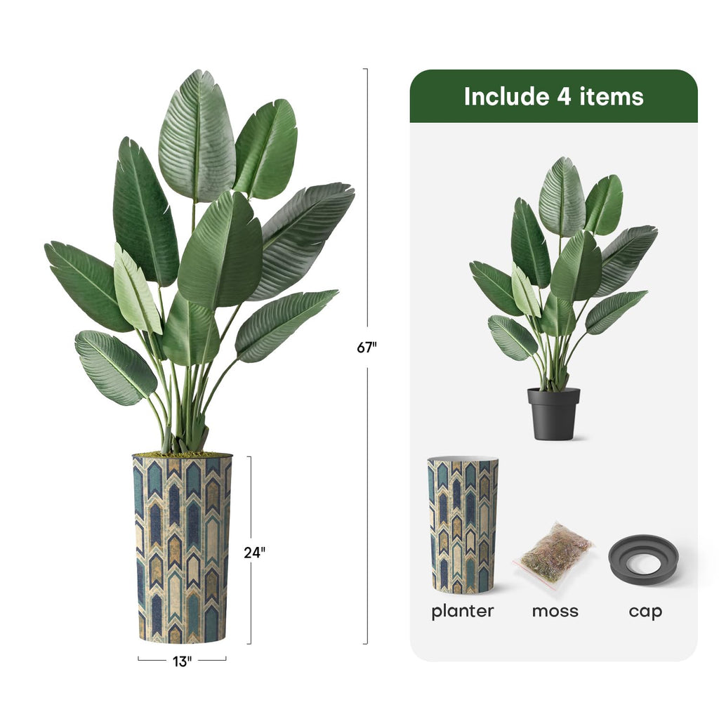 Artificial Tree in Modern Polygon Pattern Effect Planter, Fake Bird of Paradise Silk Tree for Indoor and Outdoor Home