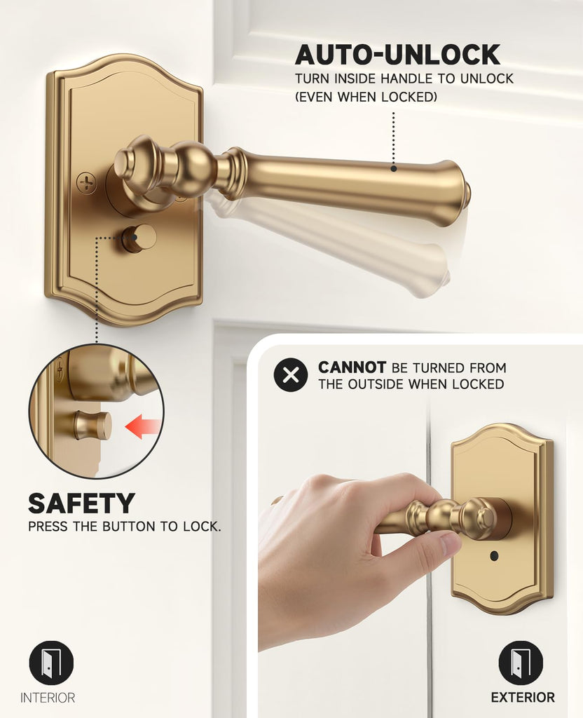 6 Pack Champagne Bronze Privacy Interior Door Handles