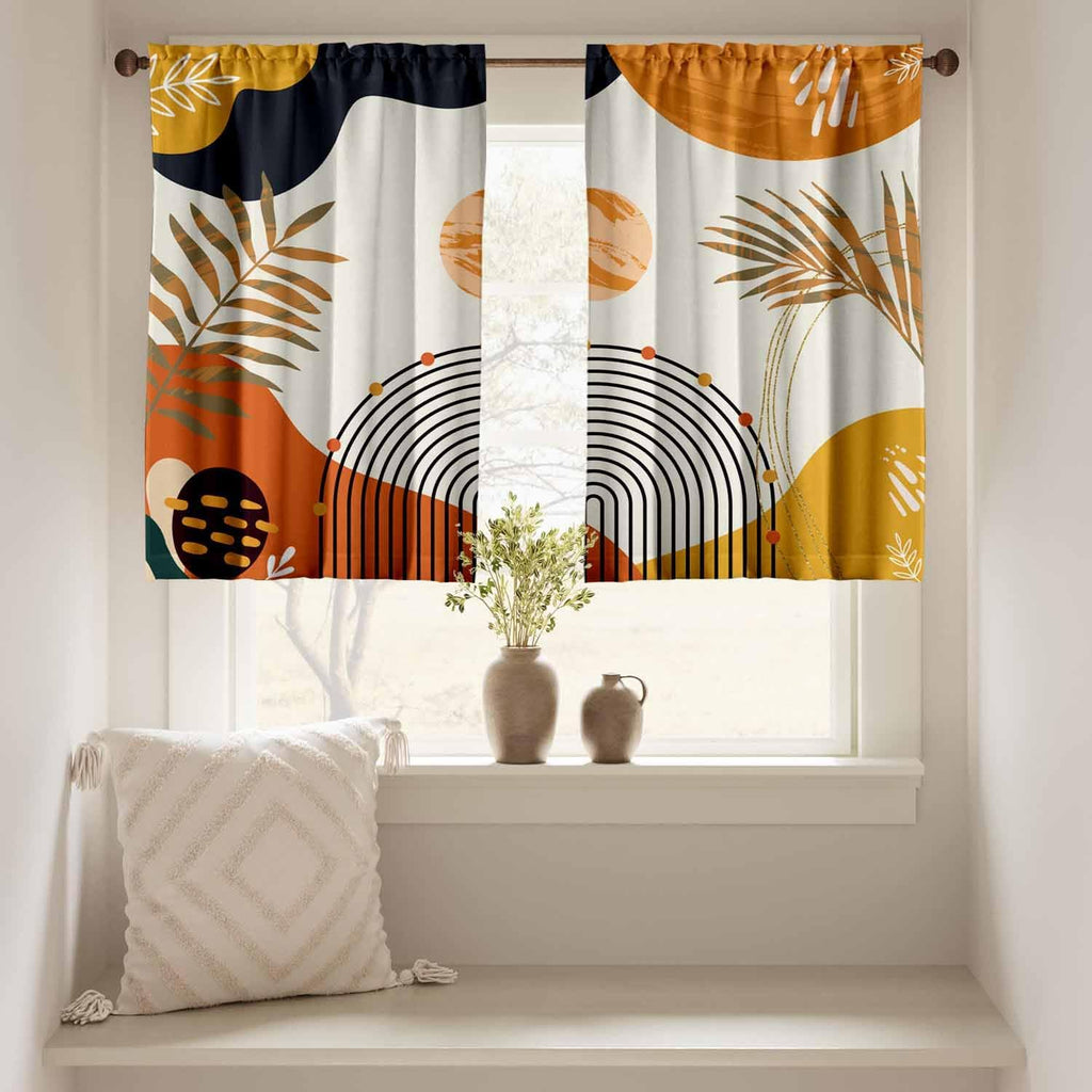 Orange Boho Curtains 39 Inch Mid Century Cafe Drapes for Small Windows Abstract Leaves Rainbow Colorful Modern