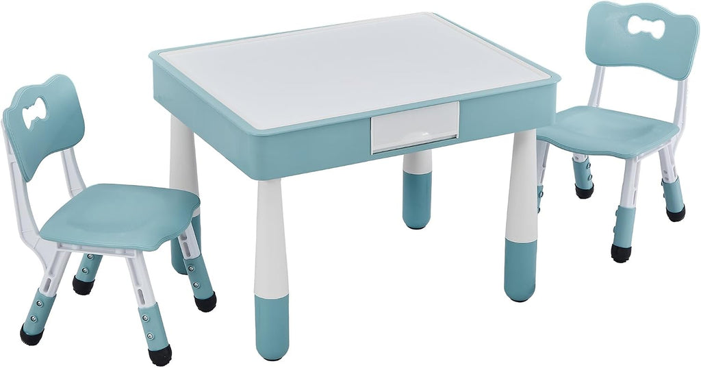 4 in 1 Kids Table and 2 Chairs Set, Toddler Table and Chair Set for Kids Ages 3-10, Activity Tables for Building