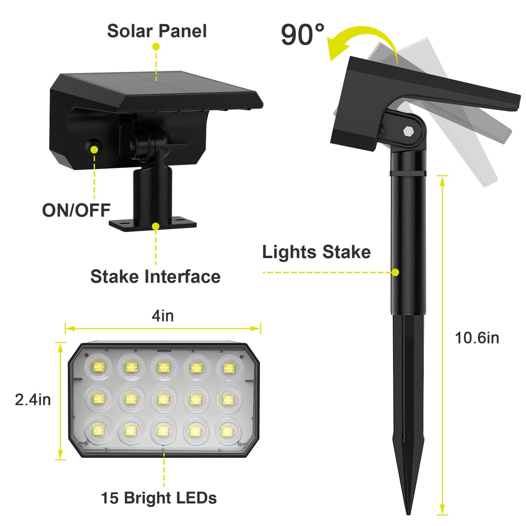 Spot Lights Outdoor, 6 Pack Multicolor Outdoor Solar Lights for Yard, 4 Lighting Mode Solar Landscape Spotlights with