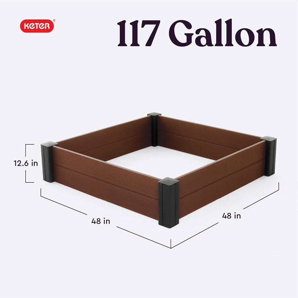 48" X 48" inches Wood Look Raised Garden Bed, Durable Outdoor Herb Garden Planter for Vegetables, Flowers, and