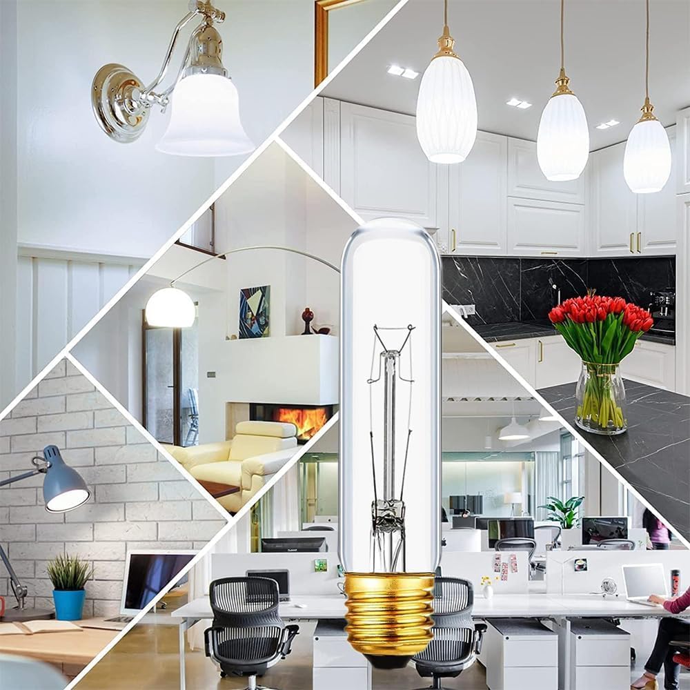 25 Watt T10 Clear Tubular Incandescent Light Bulb, Vintage Style Showcase Bulb,Showcase lamp, 2700K Soft White, E26