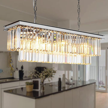 Inspired Odeon Style Chrome Rectangular Crystal Linear Chandelier L39.4" - A107-B07QGYP1F3