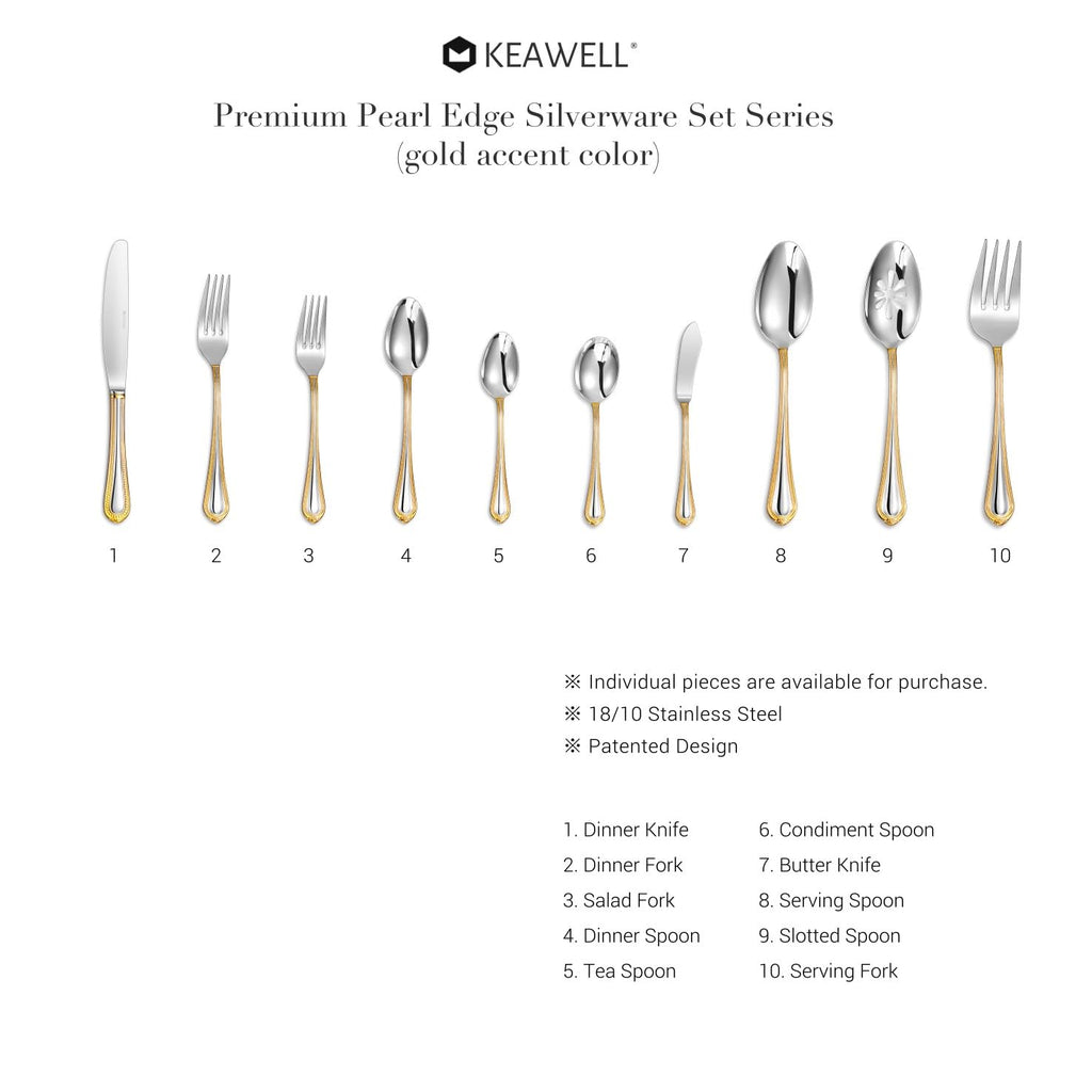 Premium Pearl Edge 20/45/65-Piece Silverware Set (20, Gold Accent)