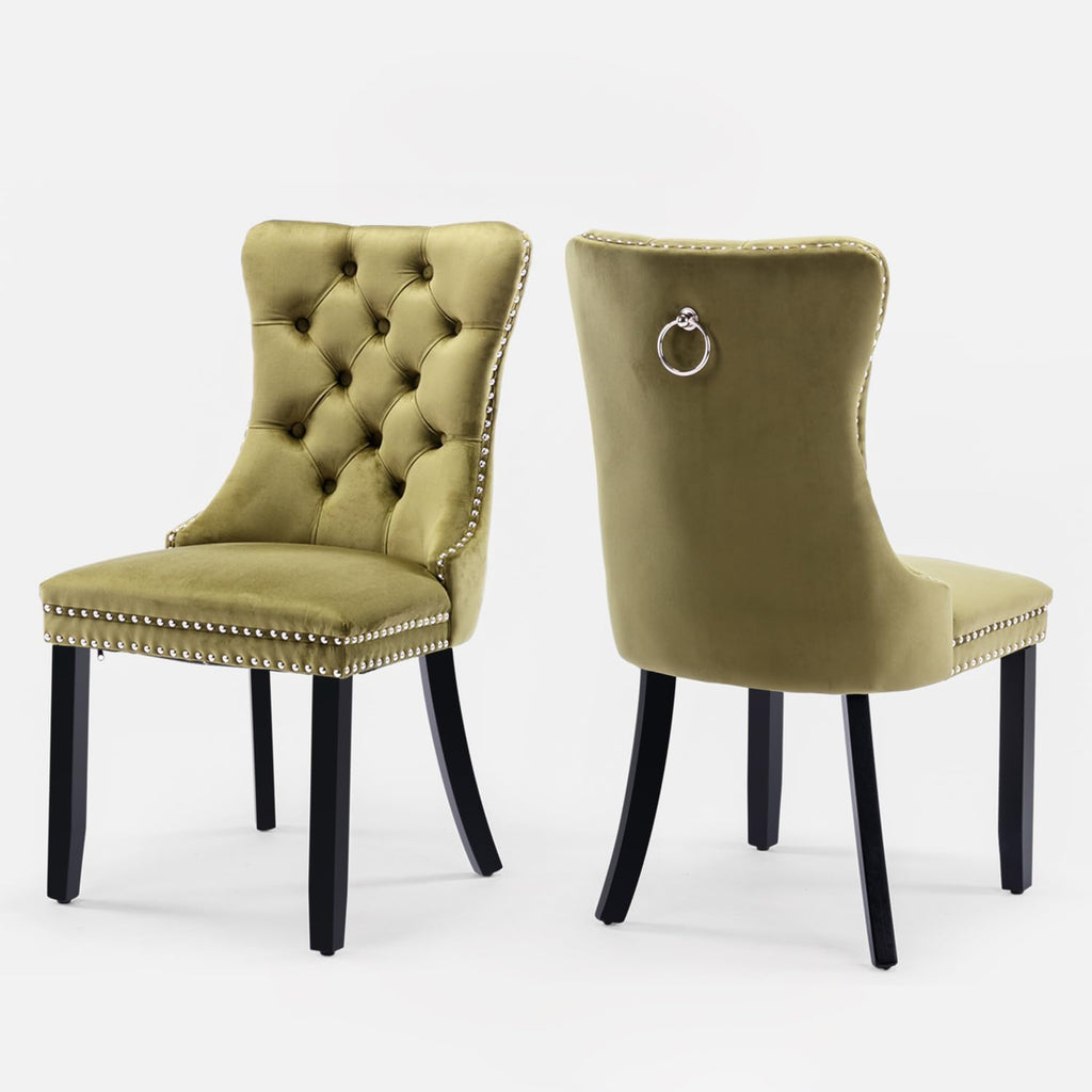 Velvet Upholstered Dining Chairs Set of 2, Modern Style Kitchen Side Chairs with Nailhead Trim and Wood Legs,Metal