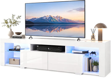 63 Inch TV Stand for 55/65/70 Inch TVs, Modern Entertainment Center with 20 LED Lights & 2 Large Storage Drawers
