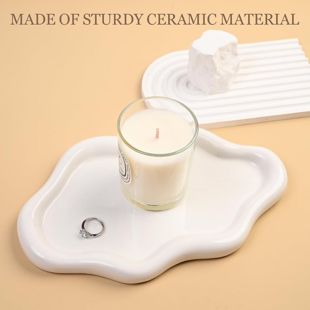 Ceramic Jewelry Large Decorative Cloud Tray, Trinket Dish (White)