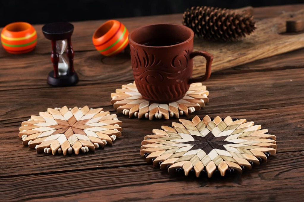 Small Handmade Wooden Trivets for Hot Dishes - Two 6" and one 7"- Coasters and Hot Pads - Great Kitchen Gift - Set of 3