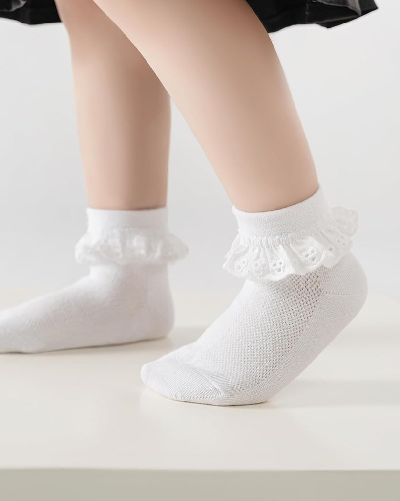 Girls Toddler Little Girls White Ruffle Socks Dress Lace Frilly