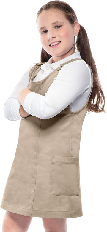 Uniforms Girls Princess Seam Uniform Jumper School Uniform Dress with Adjustable Straps & Patch Pockets