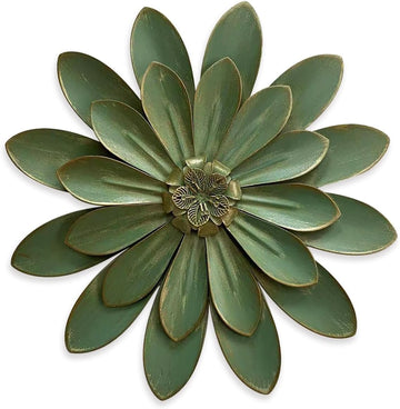 Metal Flower Wall Sculpture,12" Green Rustic Modern Floral Artwork