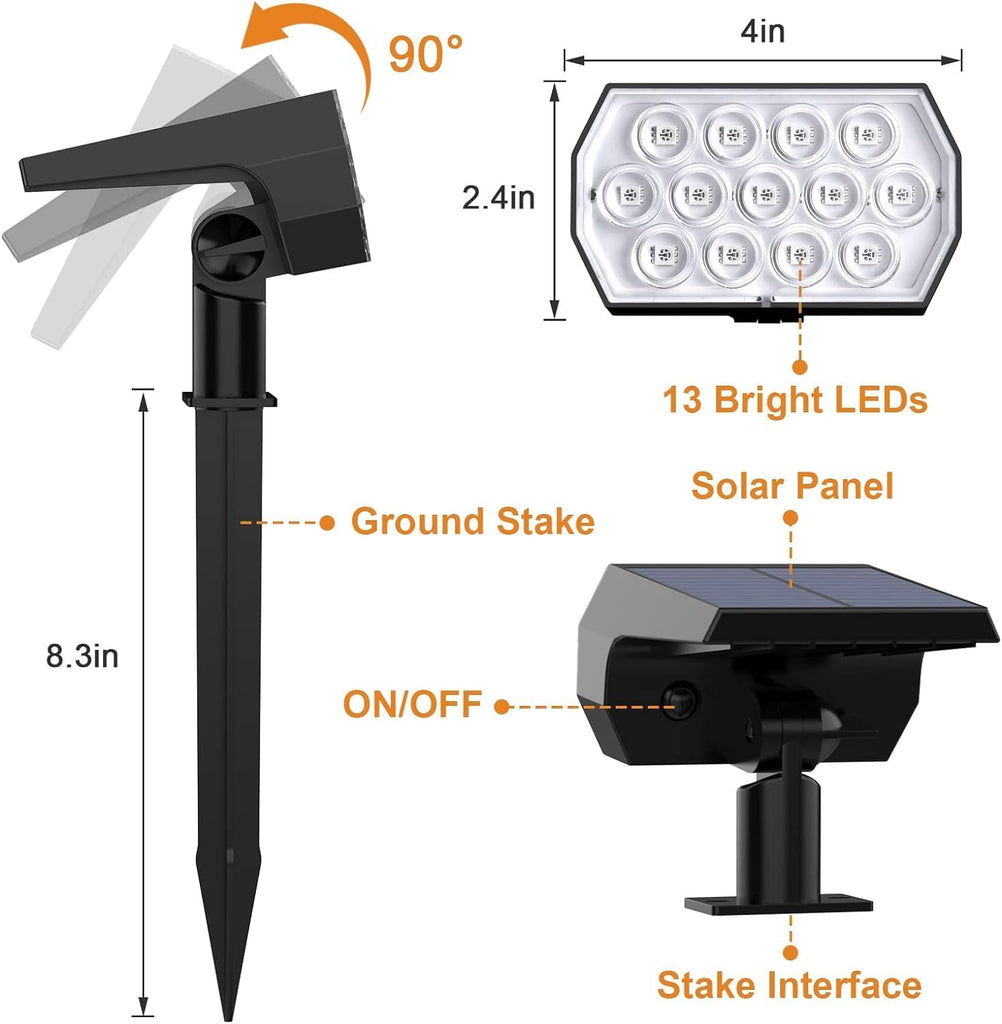 Solar Color Changing Spot Lights Outdoor, IP68 Waterproof, 2 Pack