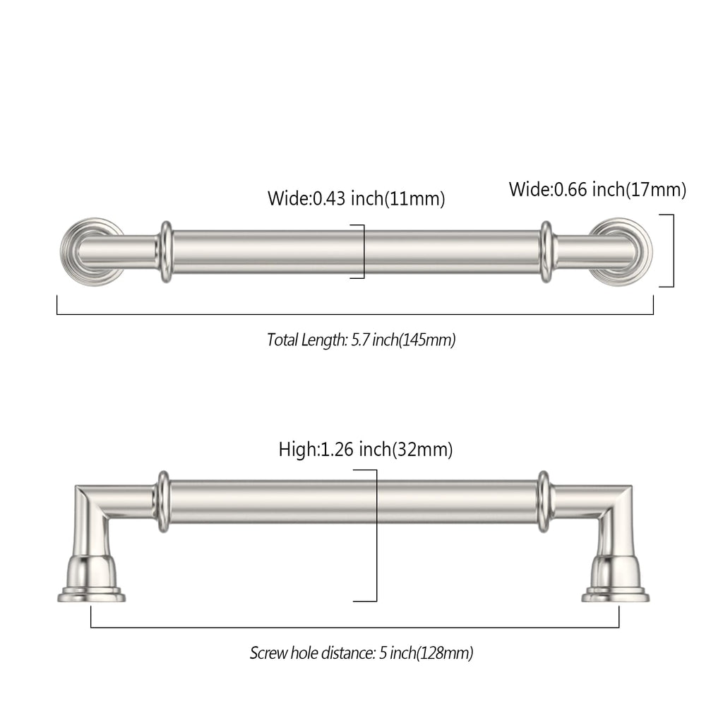 2 Pack 5 Inch(128mm) Brushed Nickel Cabinet Pulls Heavy-Duty Solid Kitchen Cabinet Handles Satin Nickel Drawer
