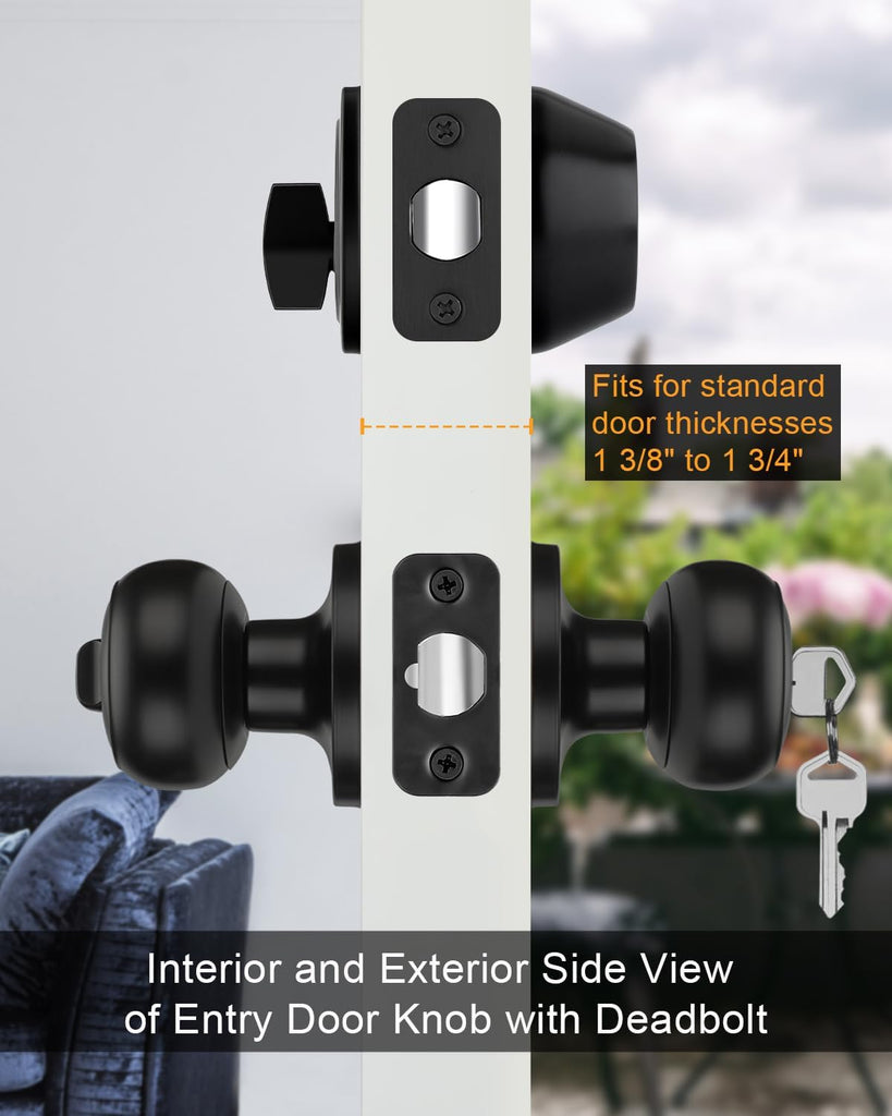 Black Exterior Door Lock Set with Deadbolt Keyed Different 3Pack