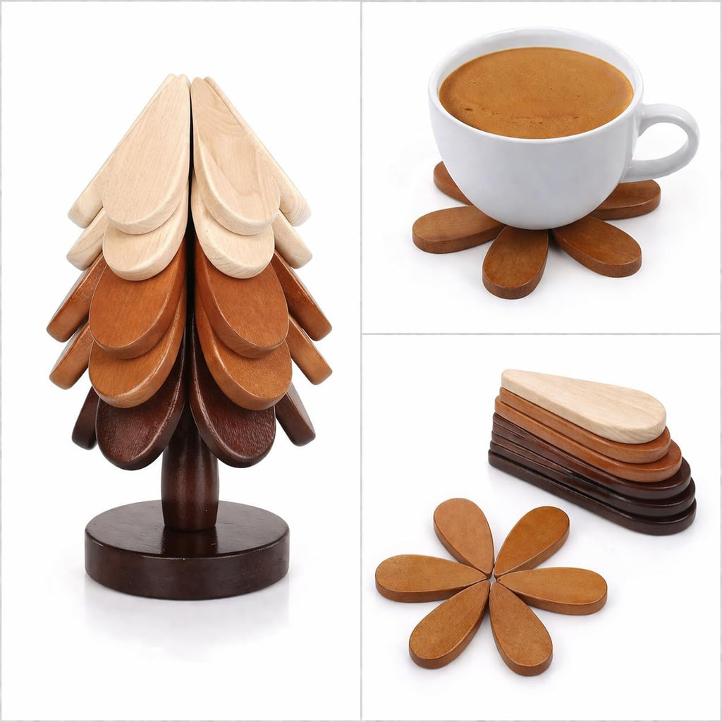Wooden Trivets for Hot Dishes, Trivet Tree Christmas Tree Trivet Coasters for Hot Pot Pans Bowls Drinks - Set of 5