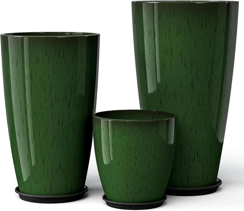 24,21,11 inch Large Planters with Drainage Hole & Saucer, Set of 3 Plant Pots Tall Planter for Indoor & Outdoor
