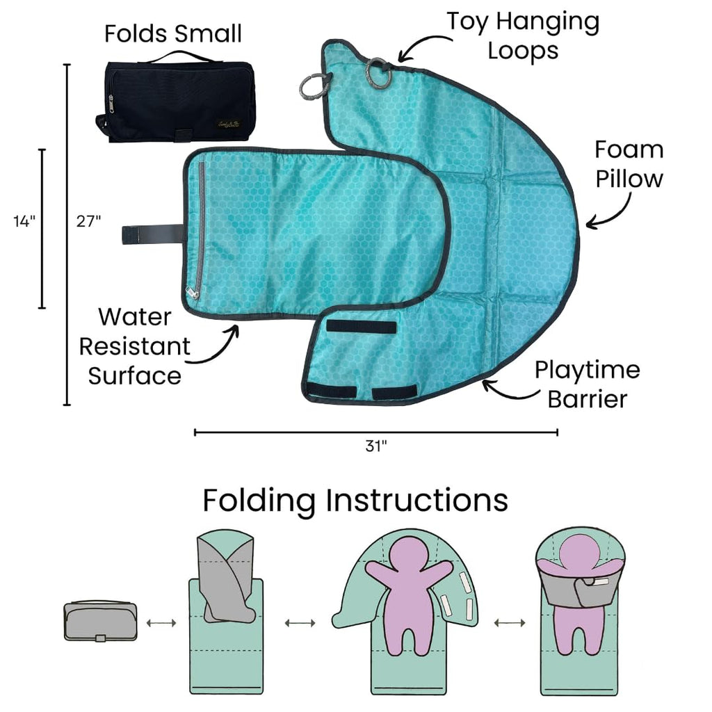 Portable Playtime Changing Pad: in-1 Diaper Clutch, Changing Station, and Clean Hands Toy Barrier. Water-Resistant