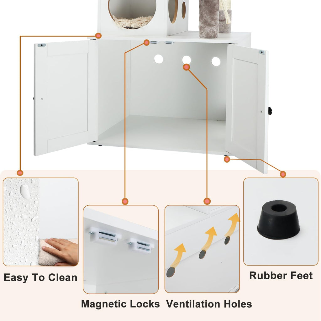 Cat Tree with Litter Box Enclosure, 2-in-1 Cat Tower