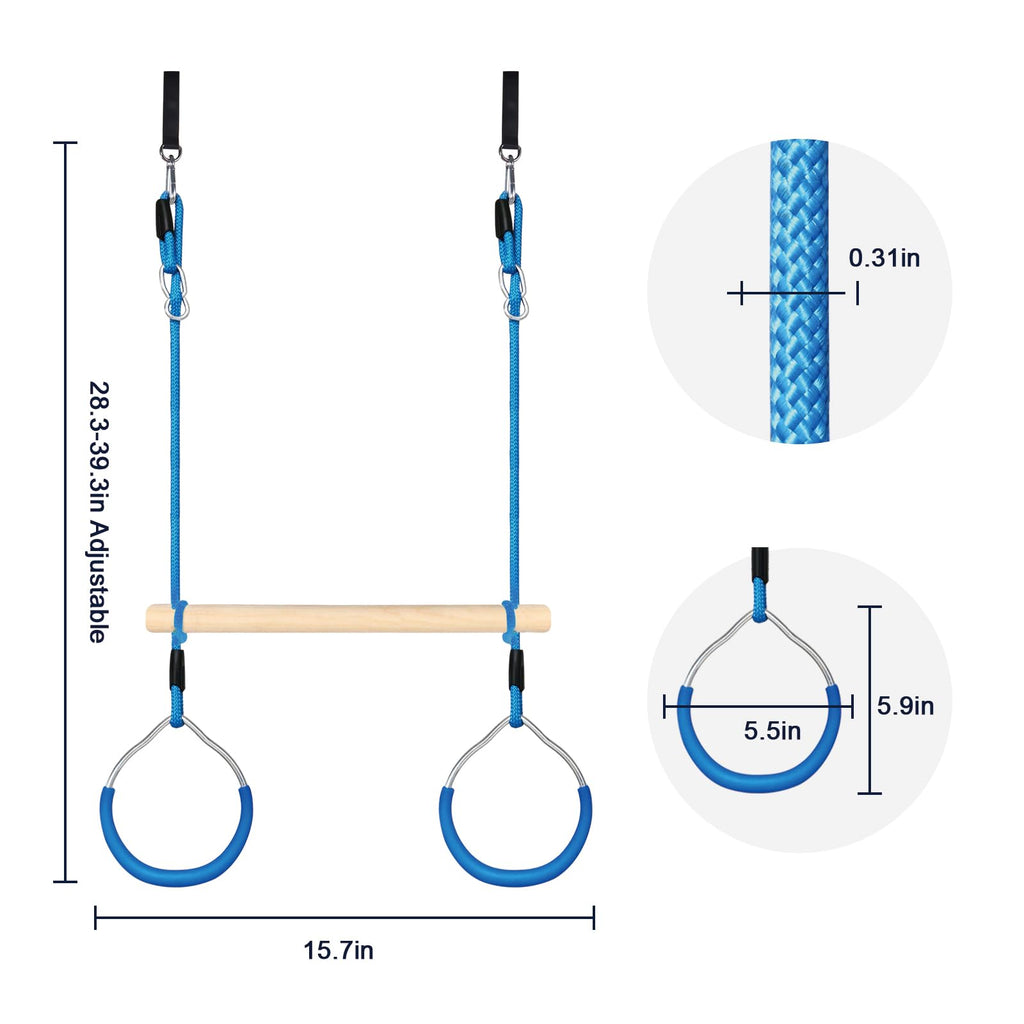 Trapeze Swing Bar with Gymnastic Rings | Sturdy Steel Construction | Warrior Accessories for Obstacle Course | Great