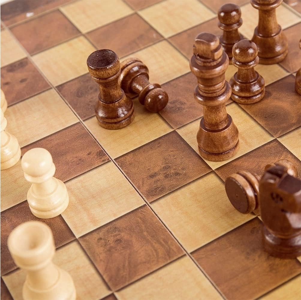 Chess Set, 3 in 1 Wooden Chess Board Game in Chess, Backgammon, Checkers