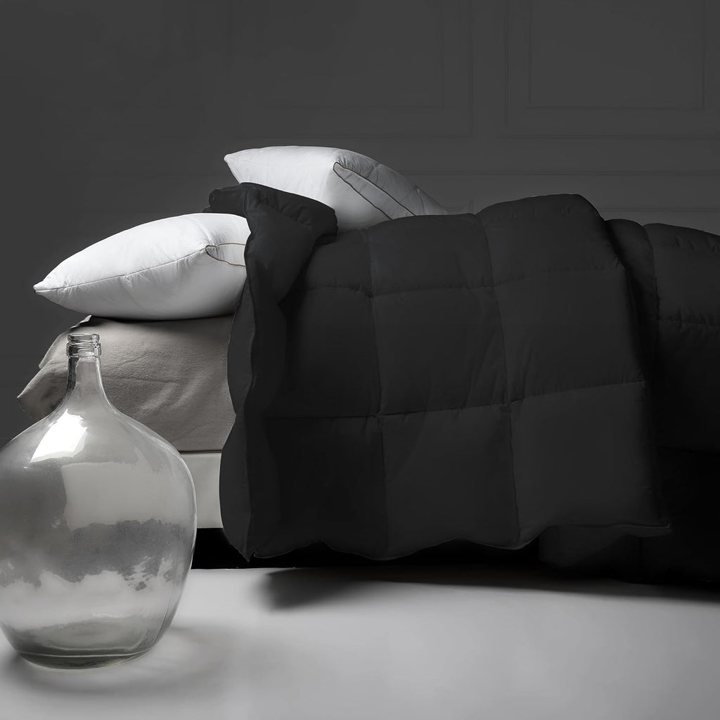 Goose Feather Down Fiber Comforter Twin, Lightweight 100% Cotton Duvet Insert Medium Warmth