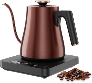 Gooseneck Electric Kettle 1.0L,1000W, Smart, Pour Over, Copper | 104-212°F, LED Digital Display, Touch control, Keep
