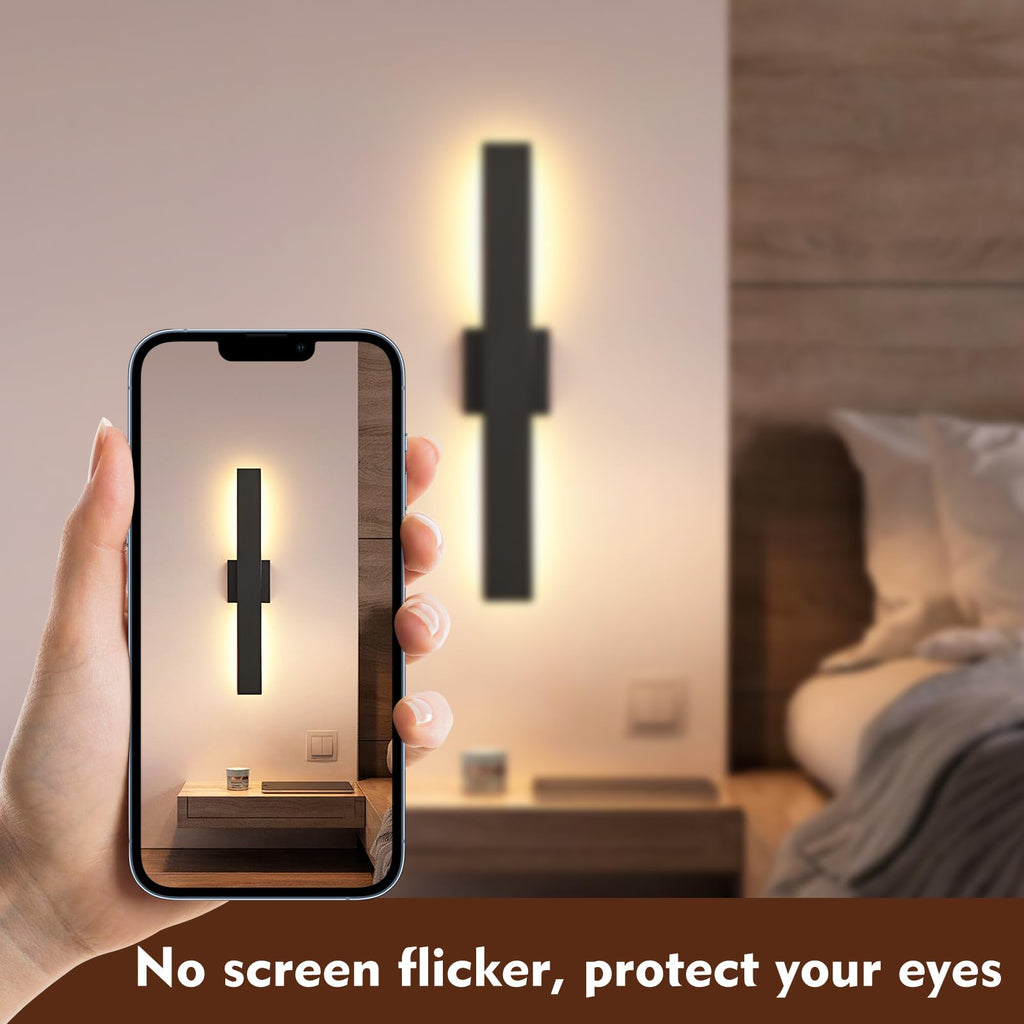 23.6inch Long Outdoor Modern LED Wall Light, 24W Waterproof IP65 Warm White Led Wall Mount Lighting Fixture Black