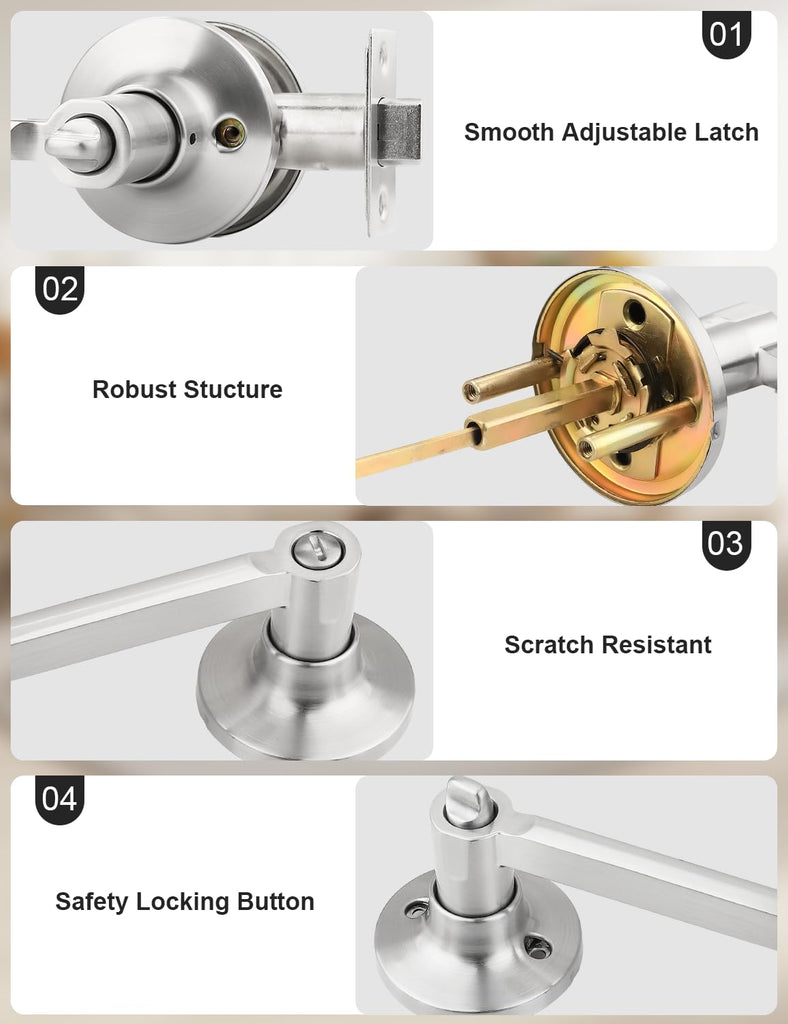 10 Pack Privacy Door Handle, Satin Nickel Interior Door Knobs for Bed & Bath, Modern Keyless Door Lever Lock