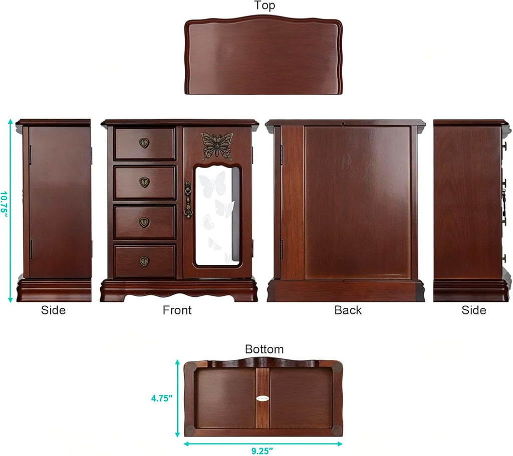 Solid Wood Jewelry Box for Women Brown