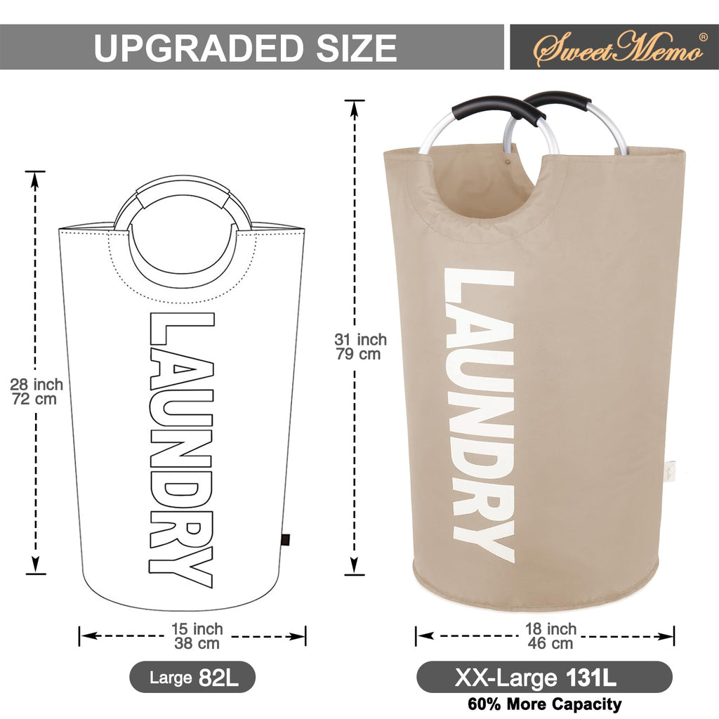 Extra Large Laundry Basket, Big Laundry Hamper Bag with Handles, 130L Brown