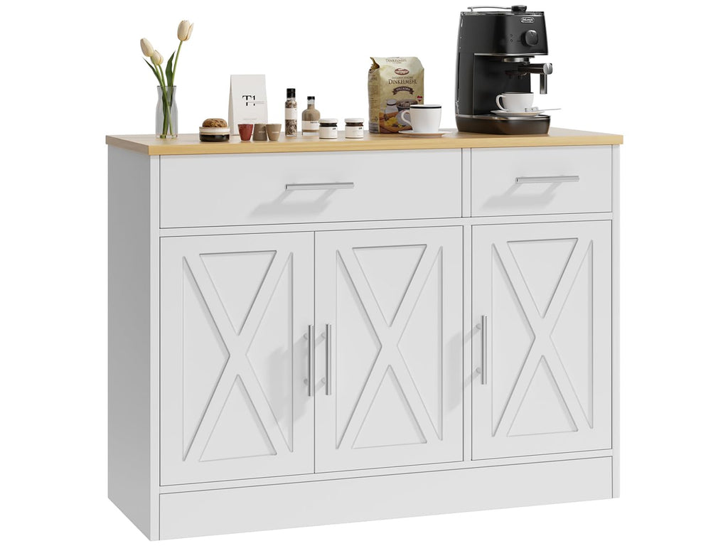 Sideboard Buffet Cabinet with Storage, Kitchen Storage Cabinet with 3 Doors and 2 Drawers, Farmhouse Coffee Bar with