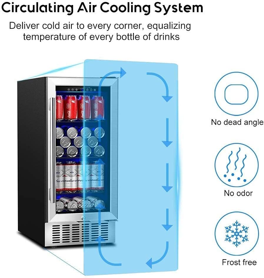 Beverage Cooler 15 Inch Hold 120 Cans,Under Counter/Freestanding Beverage Refrig
