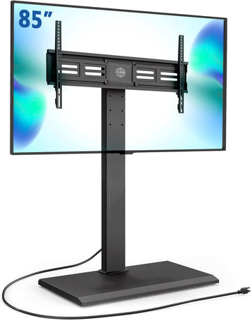 Iron Base Floor TV Stand with Power Strip for 50-85 Inch TVs Black