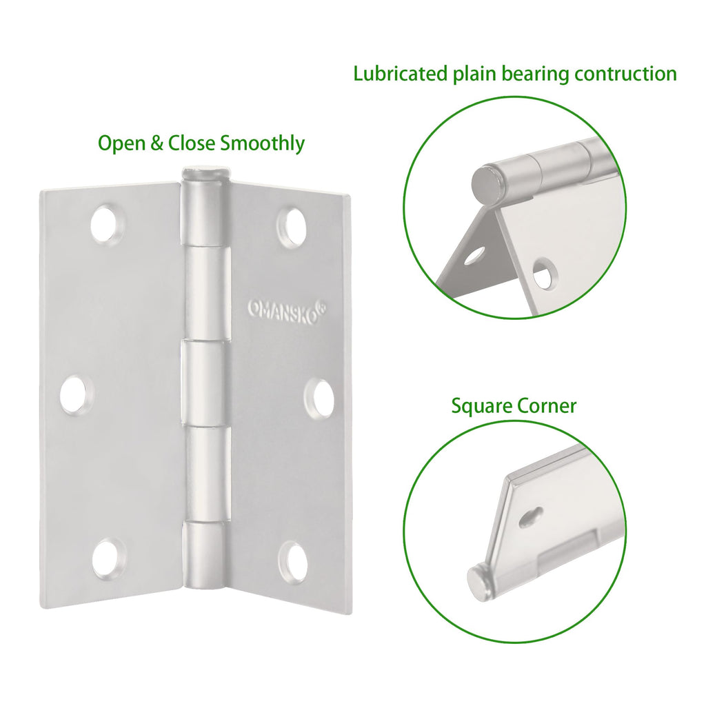 6 Pack White Door Hinges, 3.5 x 3.5 Inch White Hinges for Interior Doors 3 1/2 Inch Hinges for Residential Doors
