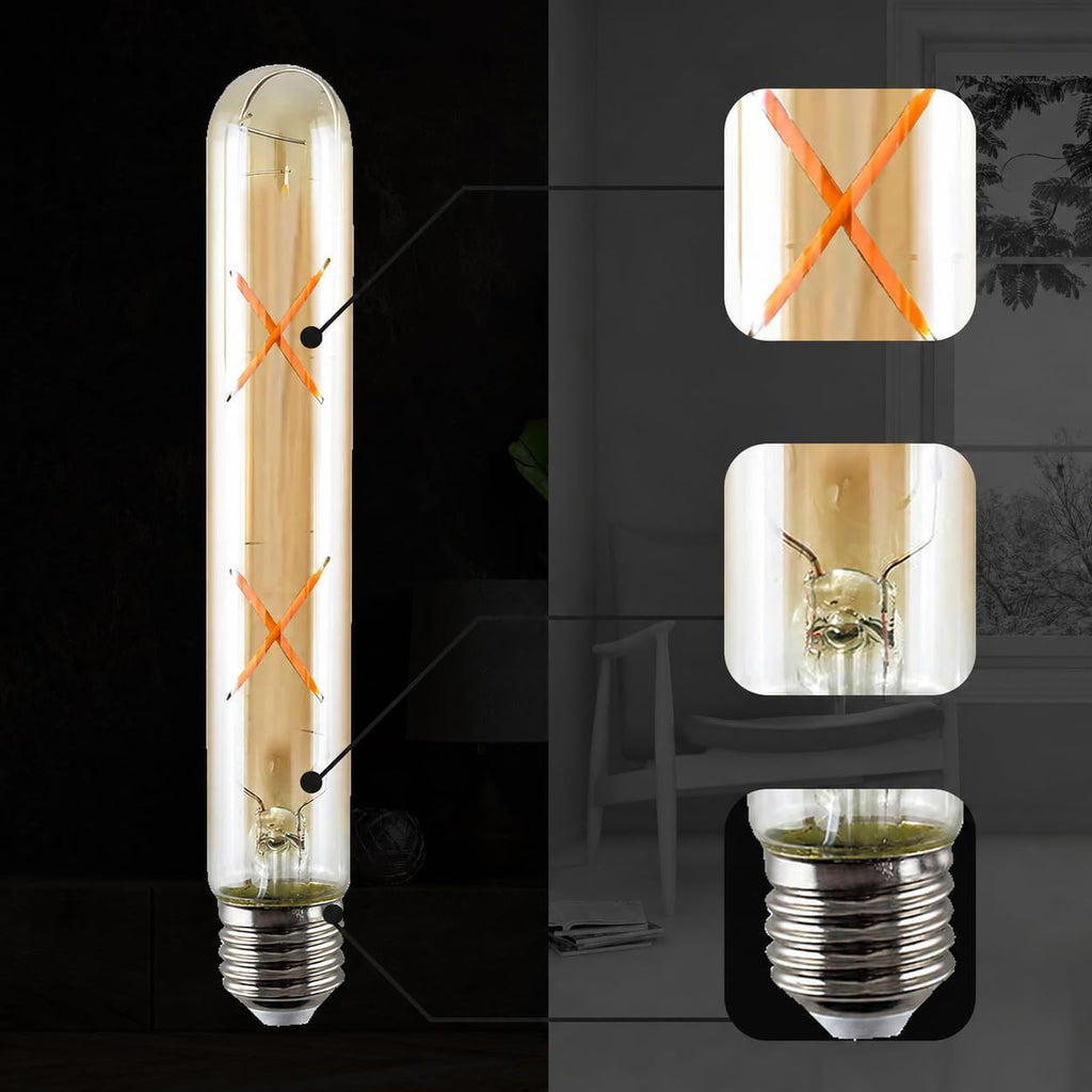 T10 E26 LED Edison Bulb 4W Amber Glass Filament 2700K Warm White