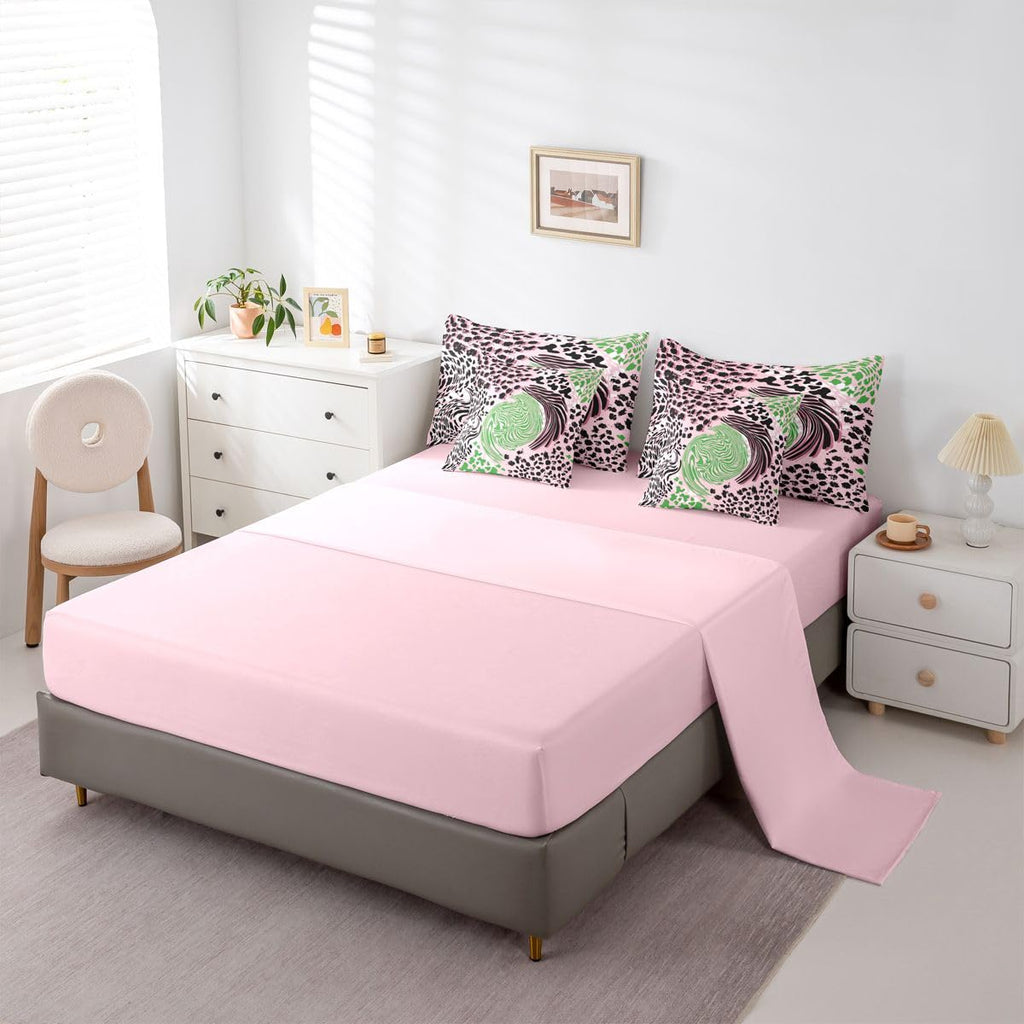 Animal Print Queen Bedding Set Pink Green Black Zebra Leopard Print Comforter Set Girl Women Abstract Swirl 7-Piece
