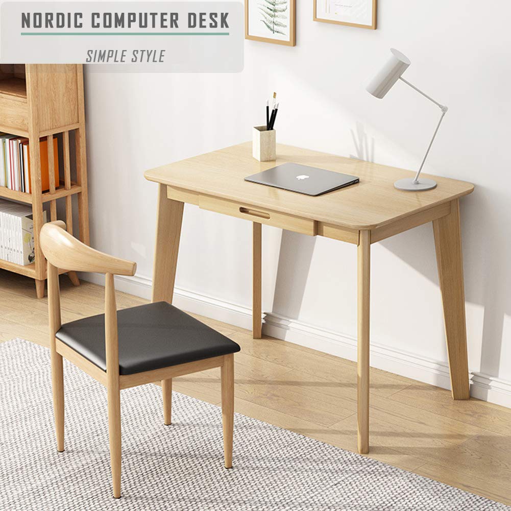 Solid Wood Writing Desk - Home Office Laptop Computer Table, Oak