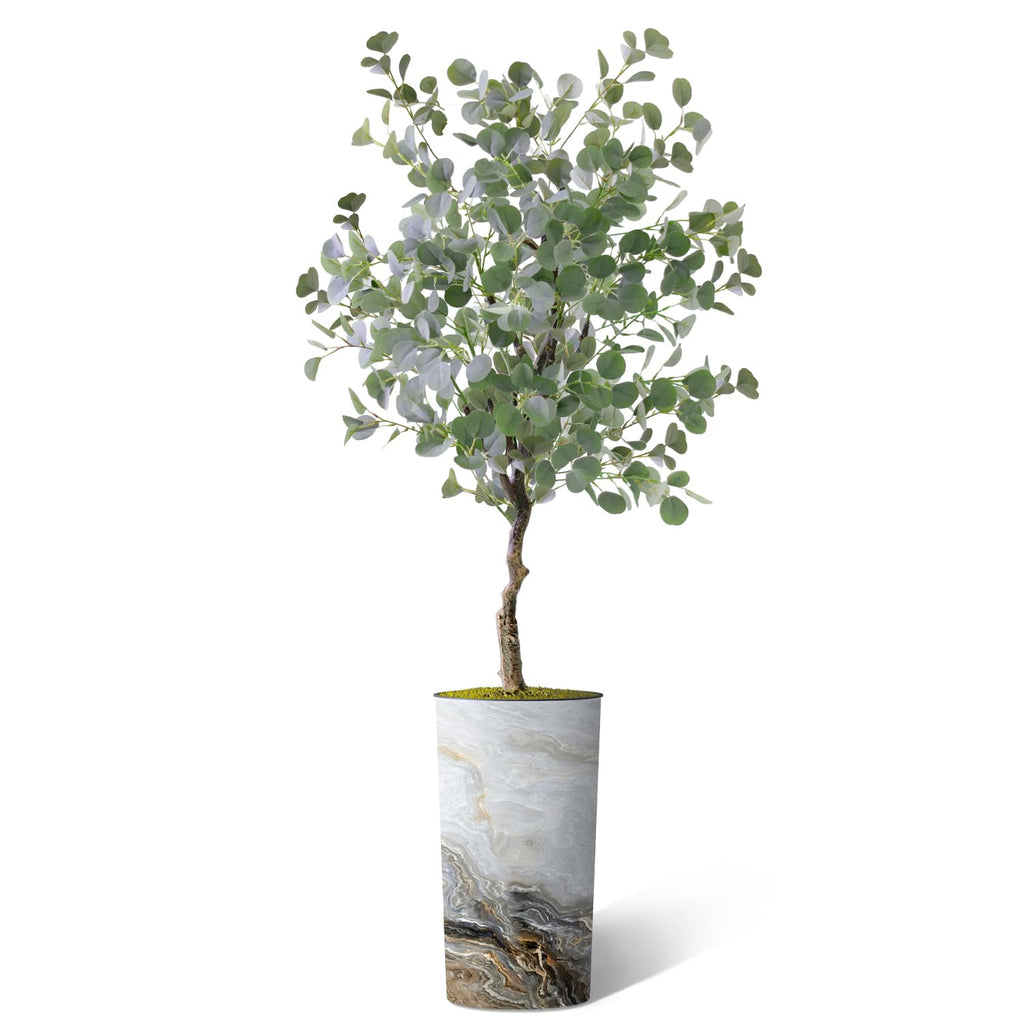 Artificial Tree in Modern Granite Effect Planter, Fake Eucalyptus Silk Tree for Indoor and Outdoor Home Decoration